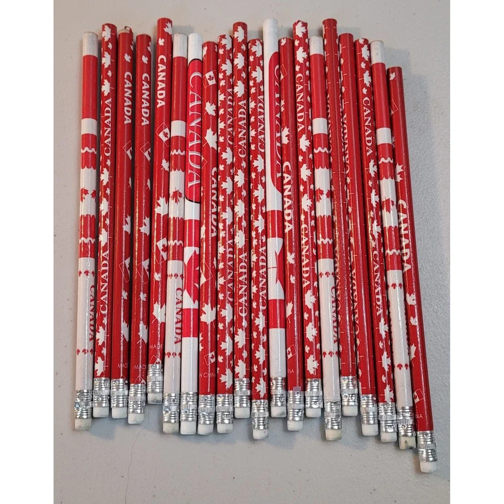 Unbranded Canada Stationery Lot 20 Red White Maple Leaf Pencils Stickers Tattoos